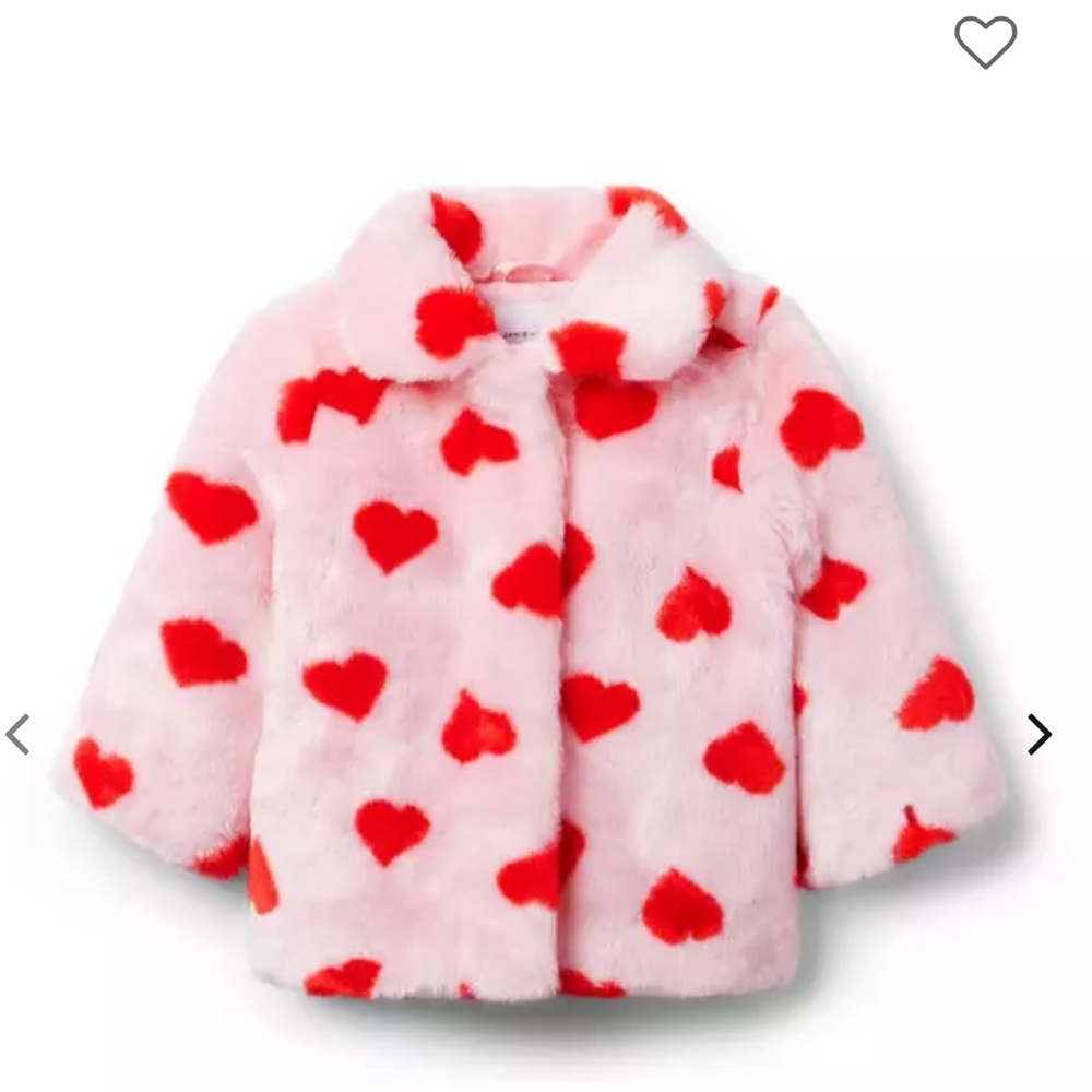 NEW with Tags Janie and Jack Pink and Red Heart Faux Fur Jacket, Size 10-12